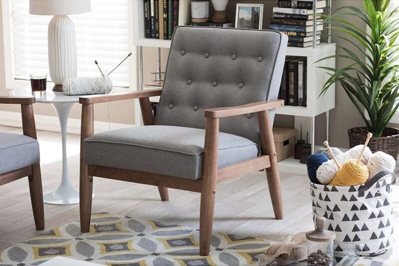 Baxton Studio Sorrento Mid-Century Retro Modern Fabric Upholstered Wooden Lounge Chair