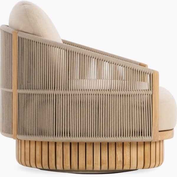 Beige Swivel Rope Lounge Chair – Outdoor Teak Armchair with Rotating Base - Image 2