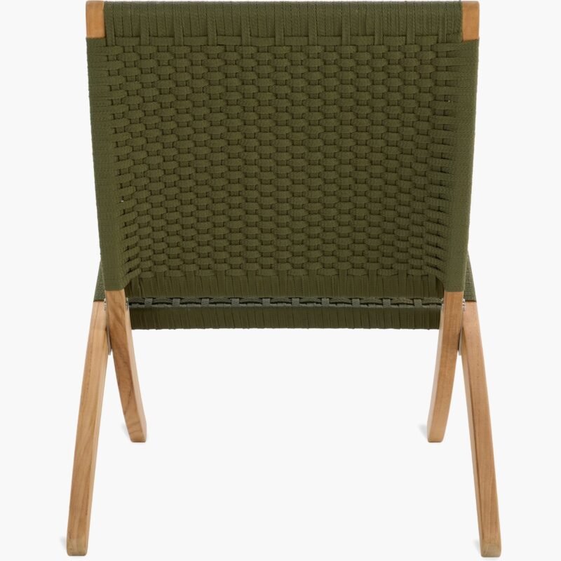 Olive Green Canvas Rope Lounge Chair – Foldable Outdoor Cane Wood Chair - Image 4