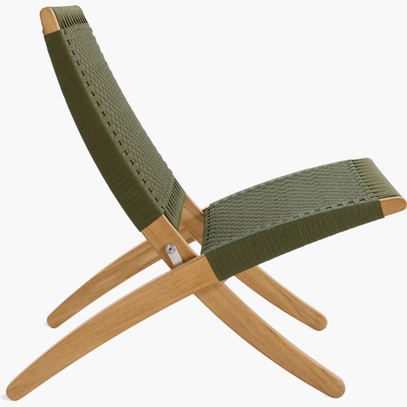 Olive Green Canvas Rope Lounge Chair – Foldable Outdoor Cane Wood Chair - Image 5