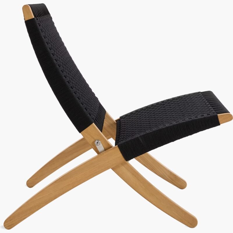 Black Canvas Rope Lounge Chair – Modern Foldable Outdoor Chair in Cane Wood - Image 5