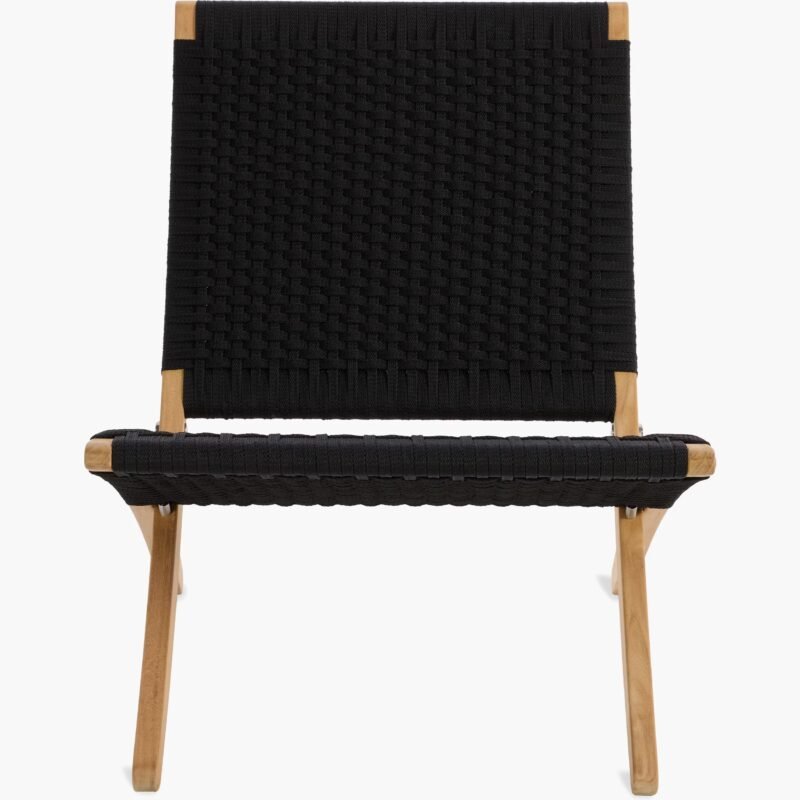 Black Canvas Rope Lounge Chair – Modern Foldable Outdoor Chair in Cane Wood - Image 3