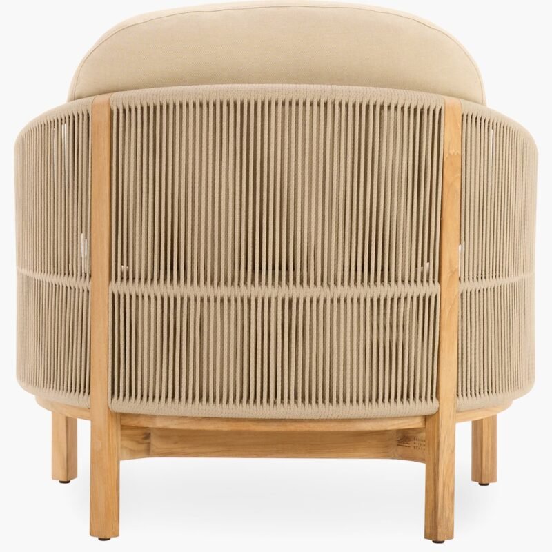 Beige Rope Lounge Chair – Outdoor Teak Armchair with Cushion Comfort - Image 4