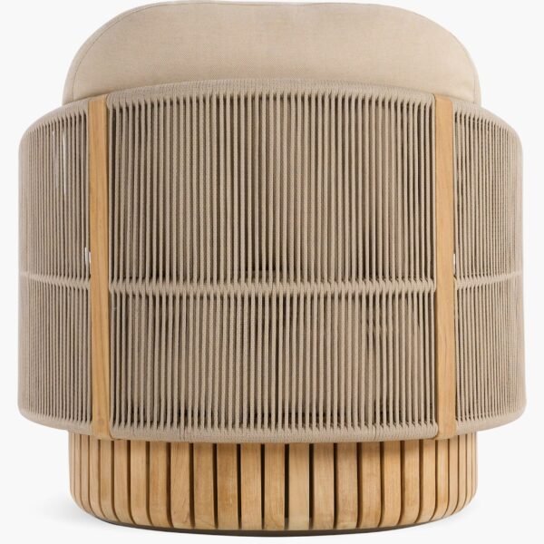 Beige Swivel Rope Lounge Chair – Outdoor Teak Armchair with Rotating Base - Image 4