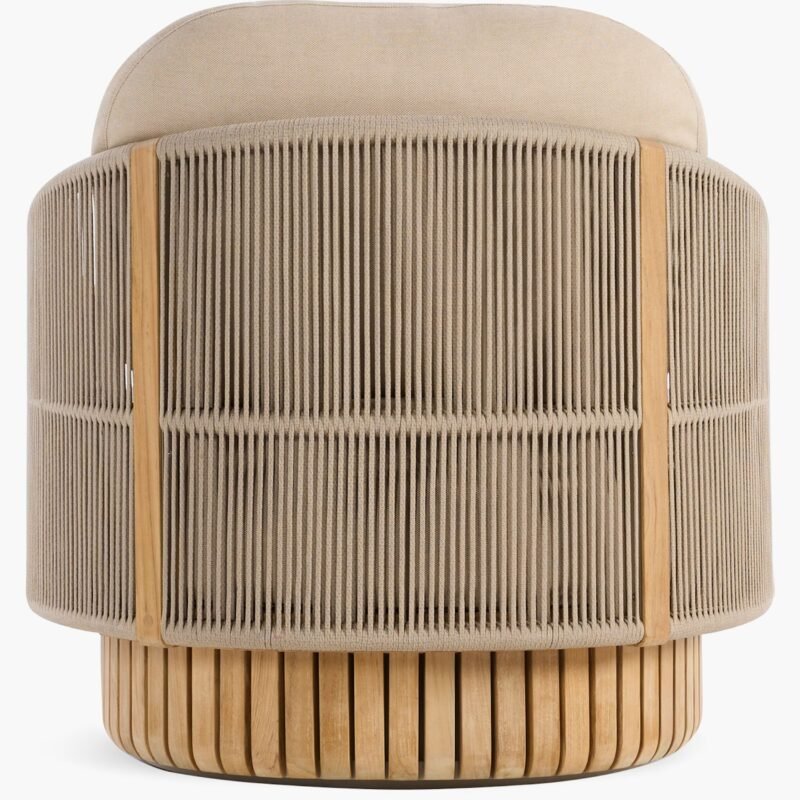 Beige Swivel Rope Lounge Chair – Outdoor Teak Armchair with Rotating Base - Image 4