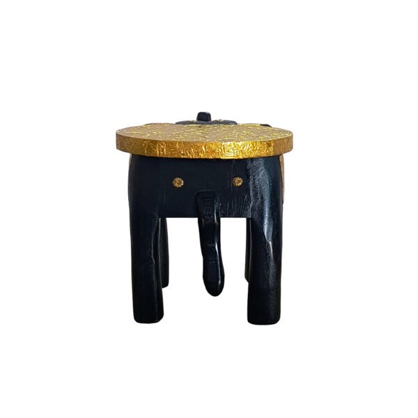Handcrafted Wooden Elephant Stool with Brass Inlay - Image 2