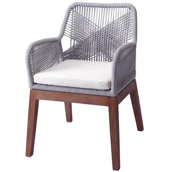 Armchair With Natural Finish Wooden Leg & Grey Color Back Rope - Image 2