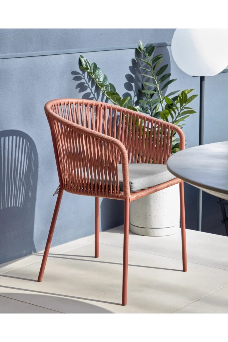 Armchair With Grey Seating Cushion & Maroon Rope - Image 4
