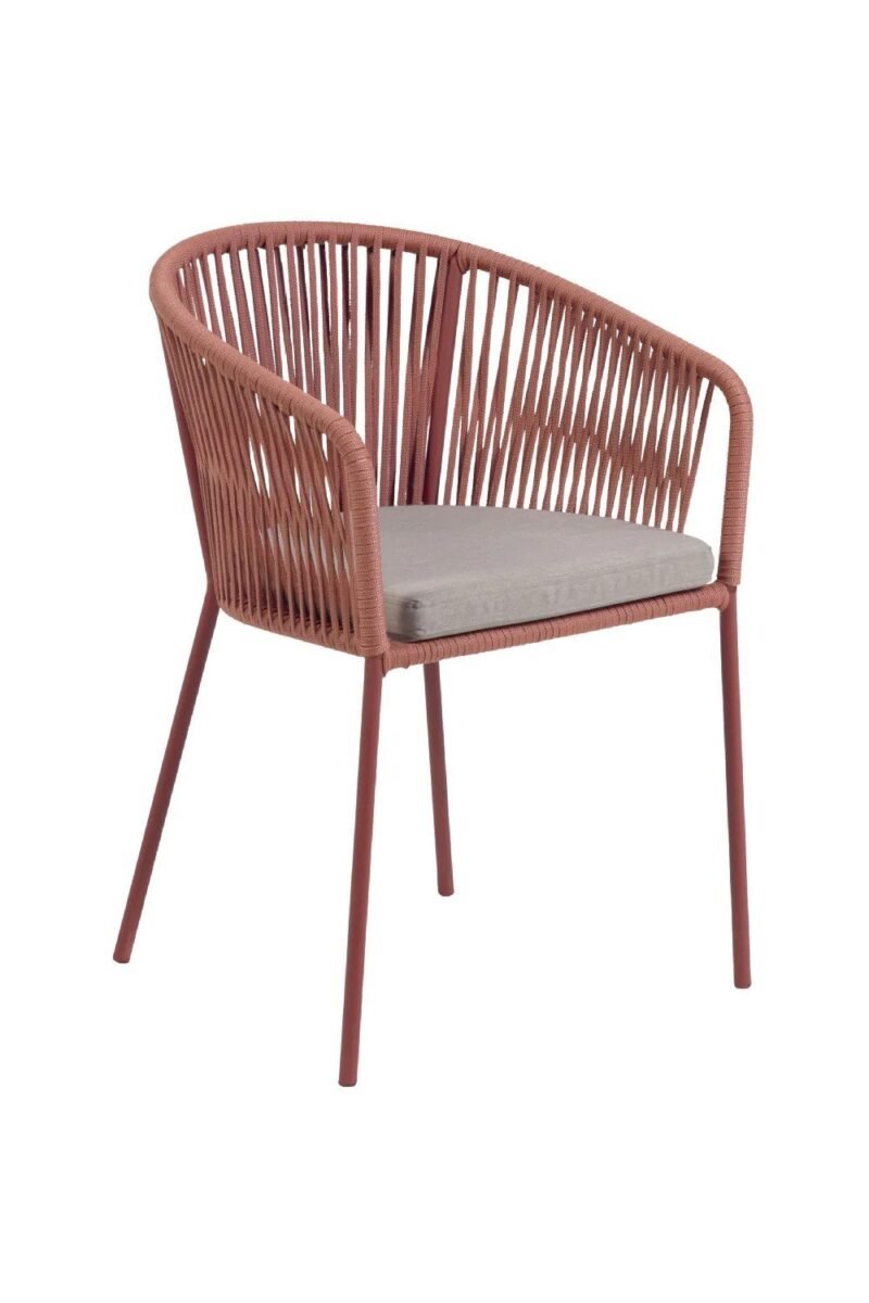 Armchair With Grey Seating Cushion & Maroon Rope