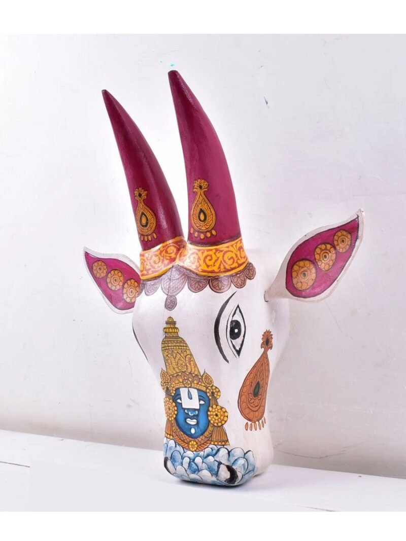 Wall Decor Cow Head Sculpture With Lord Shri Venkatesh Face In Front - Image 3