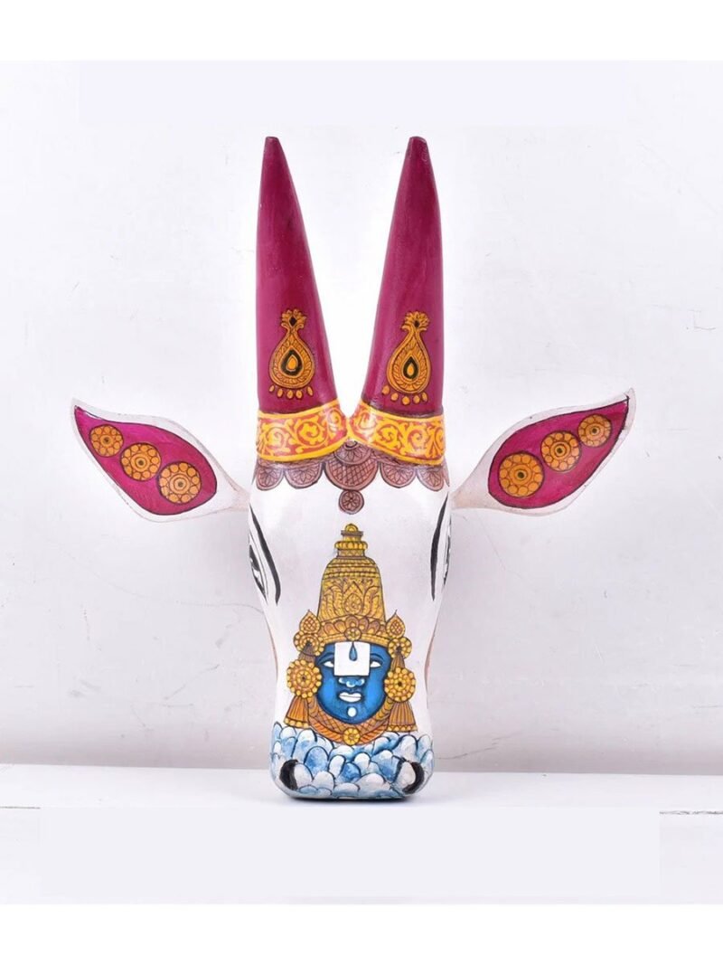 Wall Decor Cow Head Sculpture With Lord Shri Venkatesh Face In Front