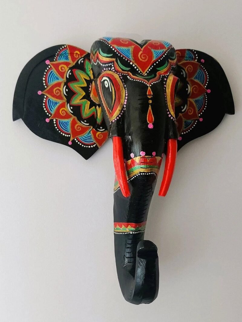 Wall Decor Elephant Sculpture In Black and Multicolor - Image 2
