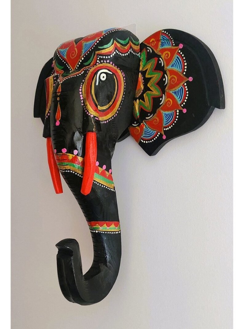 Wall Decor Elephant Sculpture In Black and Multicolor