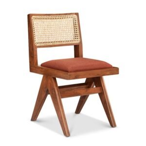 Dining Chair With Natural Cane Back and Leather Seat