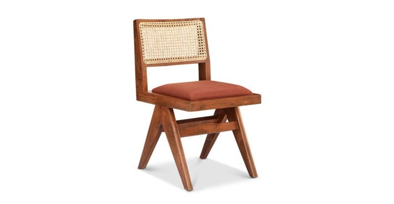 Dining Chair With Natural Cane Back and Leather Seat