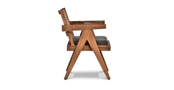 Dining Chair With Natural Cane and Leather Black Seat - Image 2