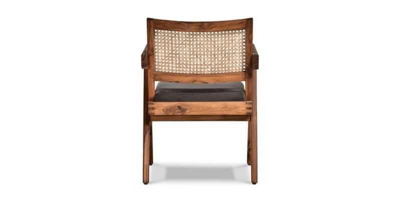 Dining Chair With Natural Cane and Leather Black Seat - Image 3
