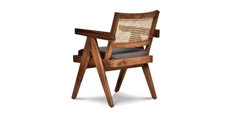 Dining Chair With Natural Cane and Leather Black Seat - Image 4