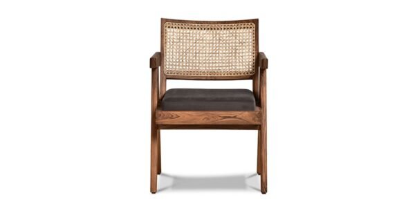 Dining Chair With Natural Cane and Leather Black Seat - Image 5