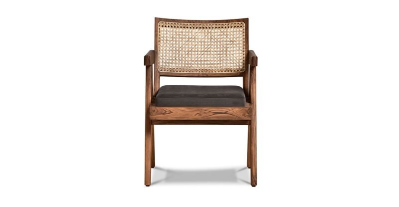 Dining Chair With Natural Cane and Leather Black Seat - Image 5