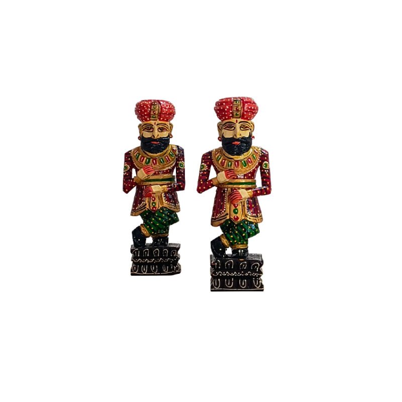 Hand-Painted Wooden Rajasthani Chowkidar Figurine – Traditional Guard Showpiece for Home Decor