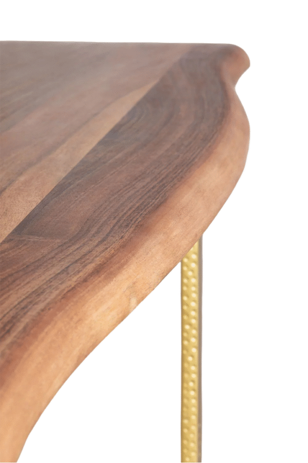 Luxury Dining Table with Acacia Wood Top and Hammered Gold Metal Base - Image 3