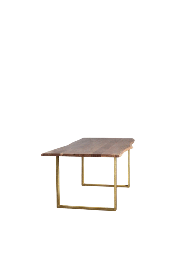 Luxury Dining Table with Acacia Wood Top and Hammered Gold Metal Base - Image 2
