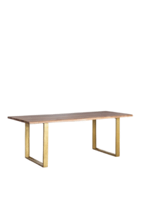 Luxury Dining Table with Acacia Wood Top and Hammered Gold Metal Base
