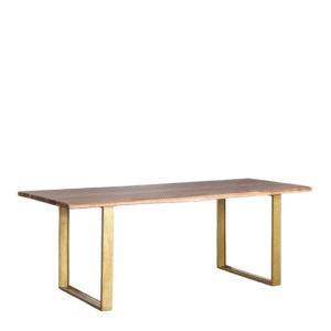 Luxury Dining Table with Acacia Wood Top and Hammered Gold Metal Base