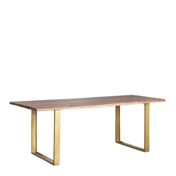 Luxury Dining Table with Acacia Wood Top and Hammered Gold Metal Base