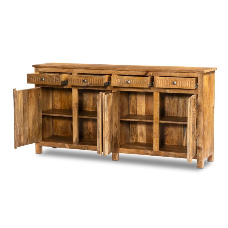 Solid Mango Wood Sideboard with 4 Drawers and Carved Door - Image 2