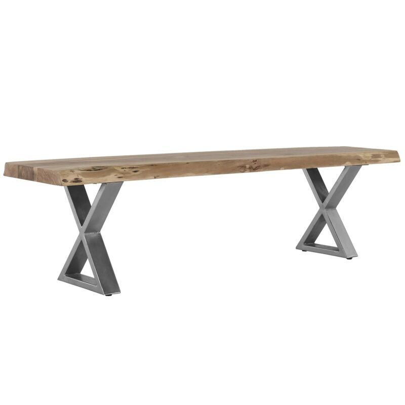 Live Edge Wood and Metal Dining Bench Modern Rustic Seating for Dining Spaces
