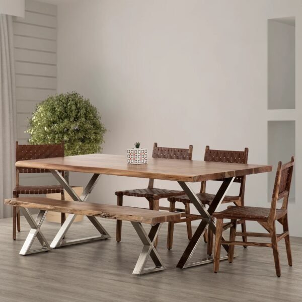 Live Edge Wood and Metal Dining Bench Modern Rustic Seating for Dining Spaces - Image 5