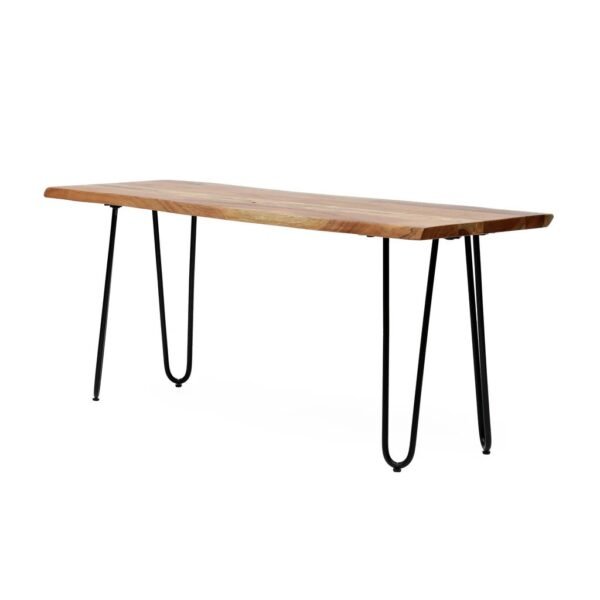Live Edge Dining Bench Rustic Wood Table with Metal Hairpin Legs