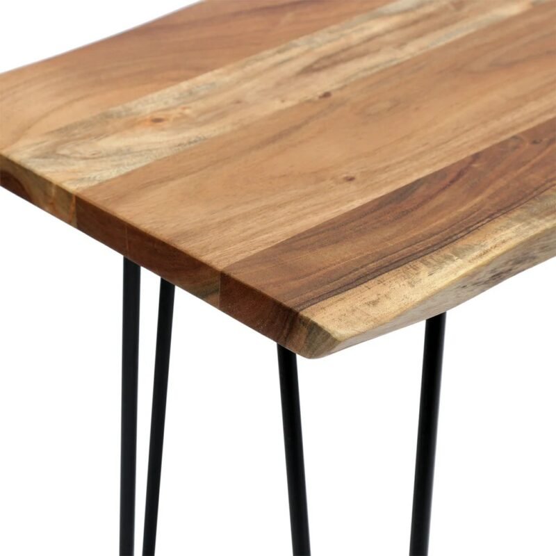 Live Edge Dining Bench Rustic Wood Table with Metal Hairpin Legs - Image 3