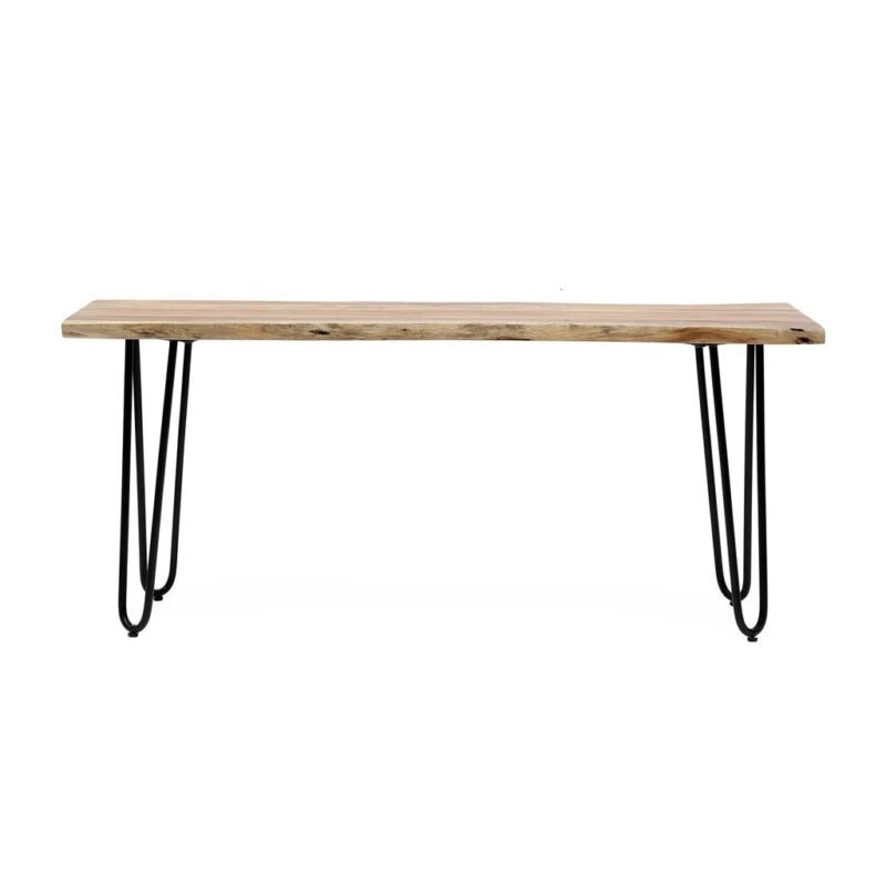 Live Edge Dining Bench Rustic Wood Table with Metal Hairpin Legs - Image 2